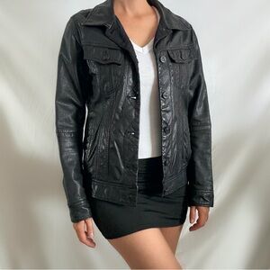 G-Star Raw leather jacket trucker slim tailor fit black small unisex